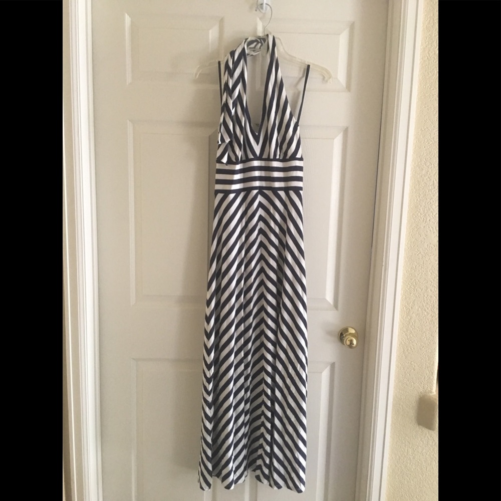 Banana Republic S Navy Stripes Maxi Dress EUC!